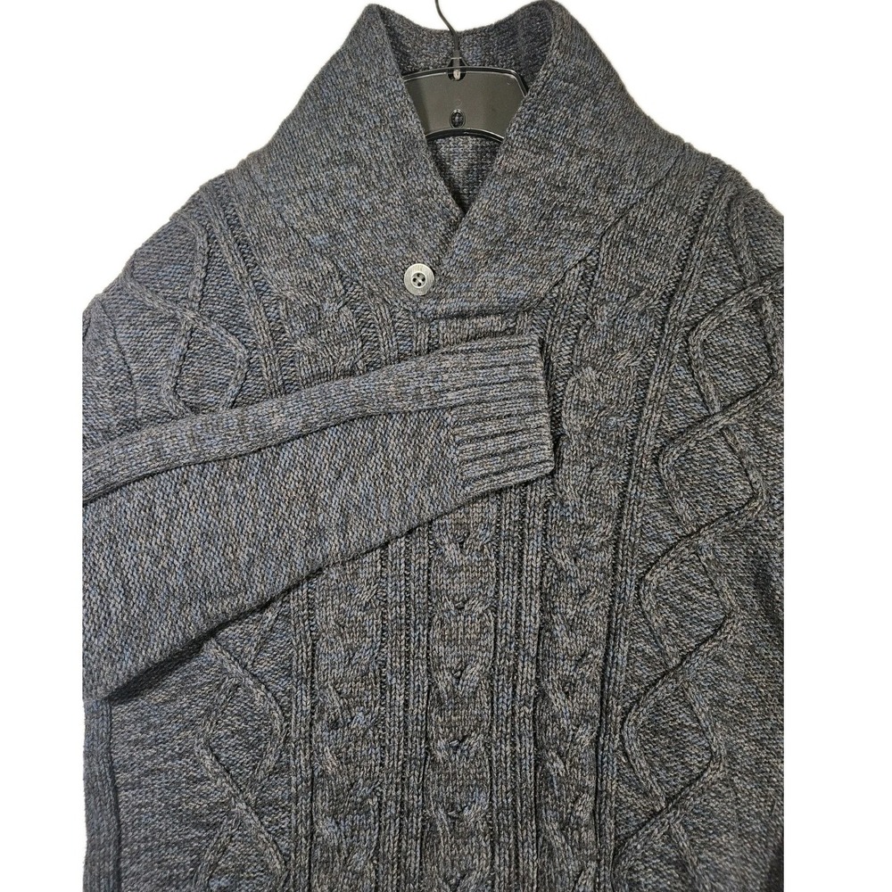 Trash Nouveau Mens Cable Knit Sweater Blue Gray Cowl Neck Button Size XL Warm